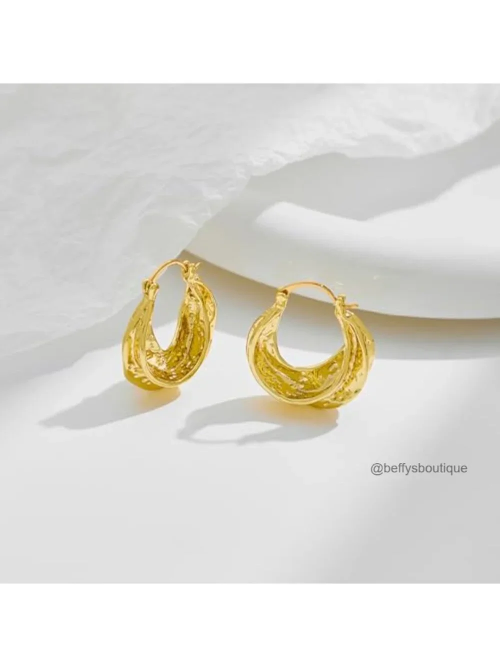 Chunky Hoop Earrings 14K Gold Plated Hammered Texture Thick Wide Hoops